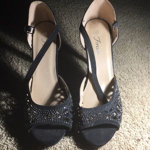 Black open toed stiletto heels